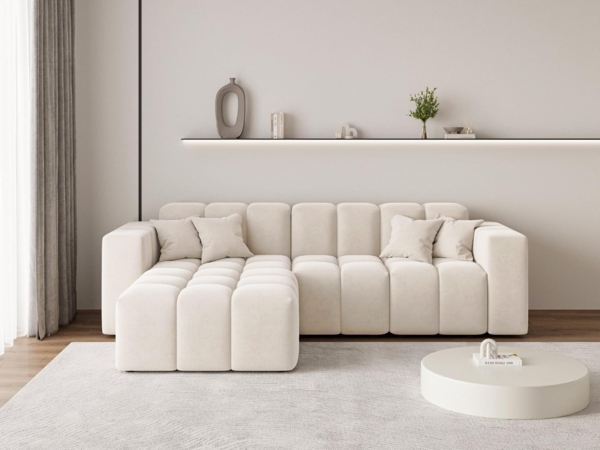 GrainGold Ecksofa L-Form LOOPO - 265x180 cm, Creme, Links, Wellenfedern, HR37-Schaum und T30-Schaum