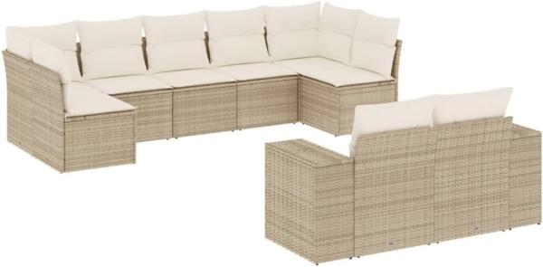 vidaXL 9-tlg. Garten-Sofagarnitur mit Kissen Beige Poly Rattan 3255355