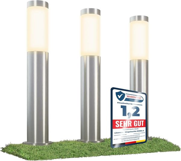 linovum LED Außen-Wandleuchte 3er Set Wegeleuchte BOSEA-A mit E27 Sockel - Pollerleuchte Hoehe 50cm, Leuchtmittel nicht inklusive