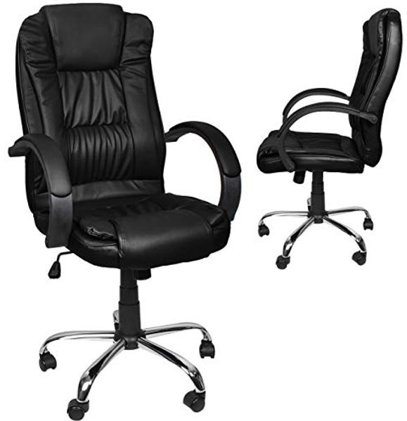 MALATEC Bequeme Bürostuhl Chefsessel Drehstuhl Ergonomischer Schreibtischstuhl mit Kunstlederbezug Schwarz/Weiß/Braun 8983, Farbe:Schwarz Bild 3