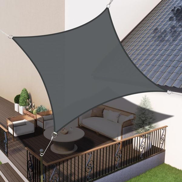 LOVE STORY Sonnensegel Wasserdicht 2x2 m Quadrat PES Polyester Sonnenschutz Windschutz Balkon Terrasse 95% UV-Schut,für Balkon Garten,Anthrazit