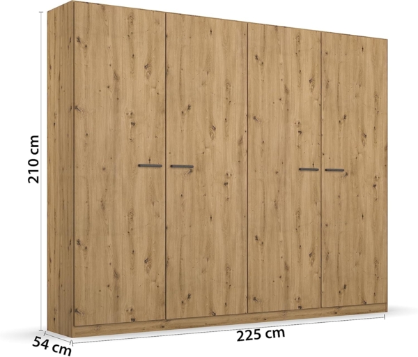 Rauch Möbel Florenz Schlafzimmer, Eiche Artisan, Holz, bestehend aus Bett mit Liegefläche 160x200 cm inklusive 2 Nachttische und Drehtürenschrank BxHxT 226 x 210 x 54 cm Bild 4