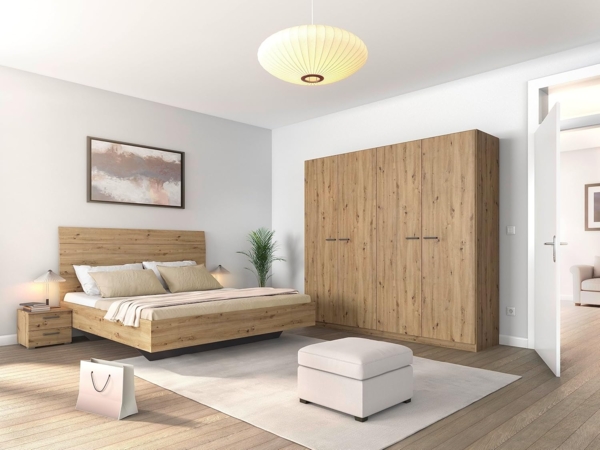 Rauch Möbel Florenz Schlafzimmer, Eiche Artisan, Holz, bestehend aus Bett mit Liegefläche 160x200 cm inklusive 2 Nachttische und Drehtürenschrank BxHxT 226 x 210 x 54 cm Bild 2