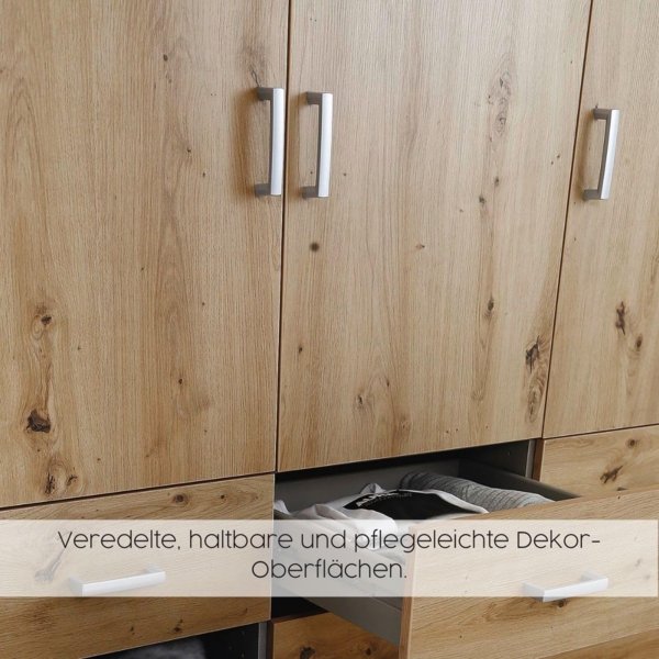 Rauch Möbel Florenz Schlafzimmer, Eiche Artisan, Holz, bestehend aus Bett mit Liegefläche 160x200 cm inklusive 2 Nachttische und Drehtürenschrank BxHxT 226 x 210 x 54 cm Bild 8