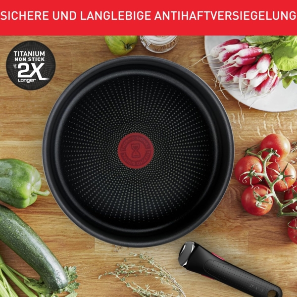 Tefal Ingenio Emotion 20-tlg. Topf und Pfannenset abnehmbarer Griff, mit Zubehör, stapelbar, platzsparend, Topfset Induktion Titanium 2X Antihaftversiegelung, einfache Handhabung und Reinigung, L897SK Bild 5