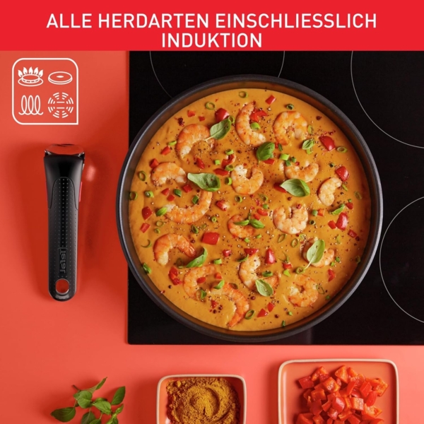 Tefal Ingenio Emotion 20-tlg. Topf und Pfannenset abnehmbarer Griff, mit Zubehör, stapelbar, platzsparend, Topfset Induktion Titanium 2X Antihaftversiegelung, einfache Handhabung und Reinigung, L897SK Bild 7
