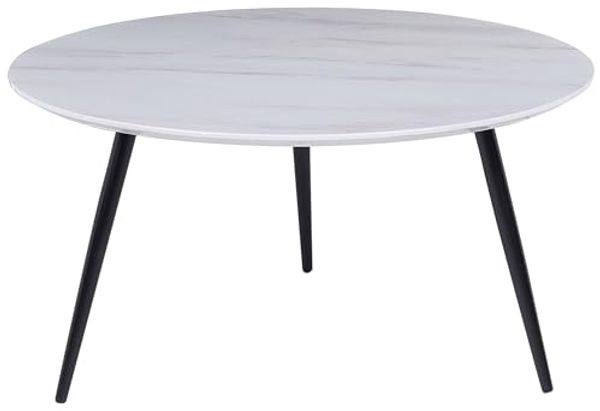 Beliani Couchtisch Weißer Marmoreffekt schwarz ø 79 cm EFFIE