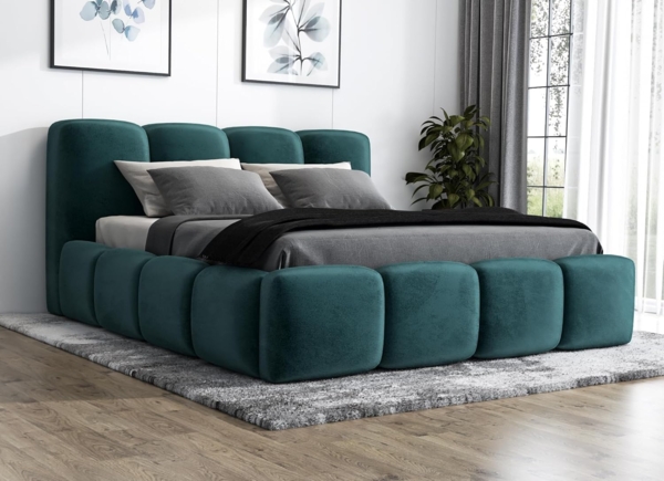 Polsterbett DONA 180x200 mit Matratze, Bettkasten und Lattenrost. Farbe: Minze 13