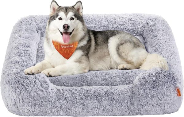 Feandrea Hundebett, extra großes Hundekissen, 120 x 85 x 23 cm, Hundekorb, weiche Polsterung, Hundesofa, erhöhte Ränder, Bezug abnehmbar und waschbar, rutschfest, Ombré-Grau PGW274GA01