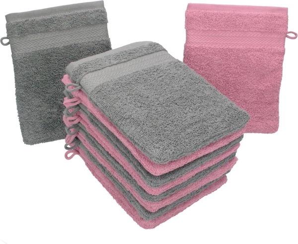 Betz Waschhandschuh 10 Stück Premium 16x21 cm Farbe altrosa und anthrazit, (10-St)