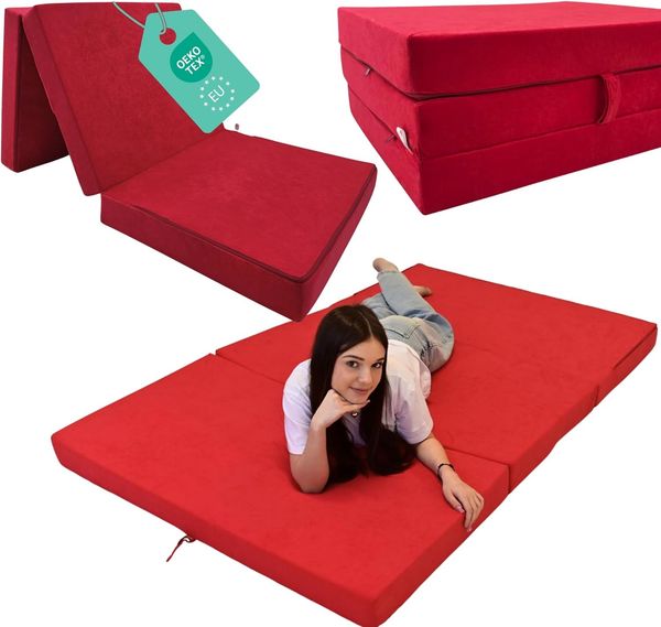 Odolplusz Faltmatratze Klappmatratze Matratze faltbar klappbar Gästematratze Reisematratze (Rot, 120 x 200 x 10 cm)