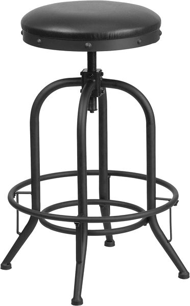 Flash Furniture Barhocker mit Drehheber, Ledersitz, Metall, schwarz, 82,55 x 50,8 x 31,114999999999999999998 cm