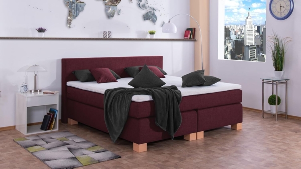 Meisterbetten Boxspringbett Vita 160x200 in W-Corall, Matratzenbezug Nano, Komfortschaum-Topper