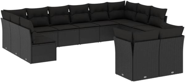 vidaXL 12-tlg. Garten-Sofagarnitur mit Kissen Schwarz Poly Rattan 3250264