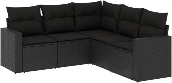 vidaXL 5-tlg. Garten-Sofagarnitur mit Kissen Schwarz Poly Rattan 3251282