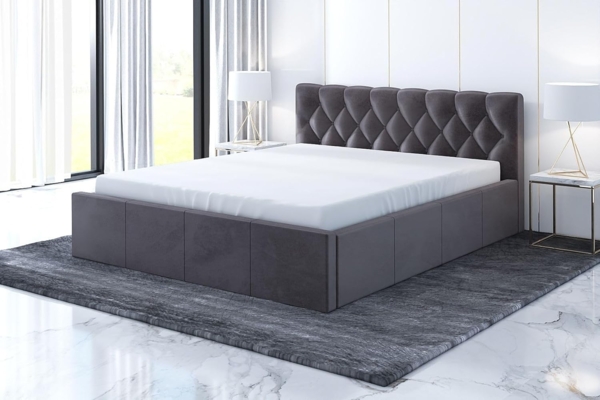 Polsterbett VOG 90x200 mit Matratze, Bettkasten und Lattenrost. Farbe: Grau 16