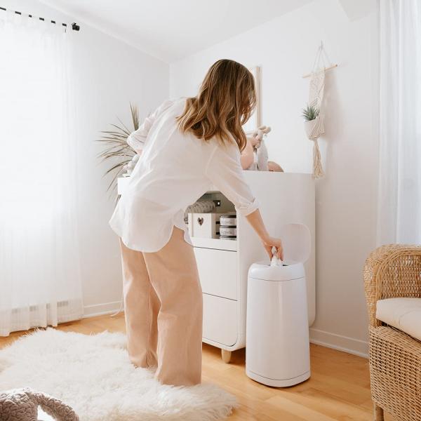 Angelcare Windeleimer + 3 Nachfüllpackungen gegen Gerüche, hohe Kapazität, antibakteriell, einfache Verwendung, Weiß Bild 4