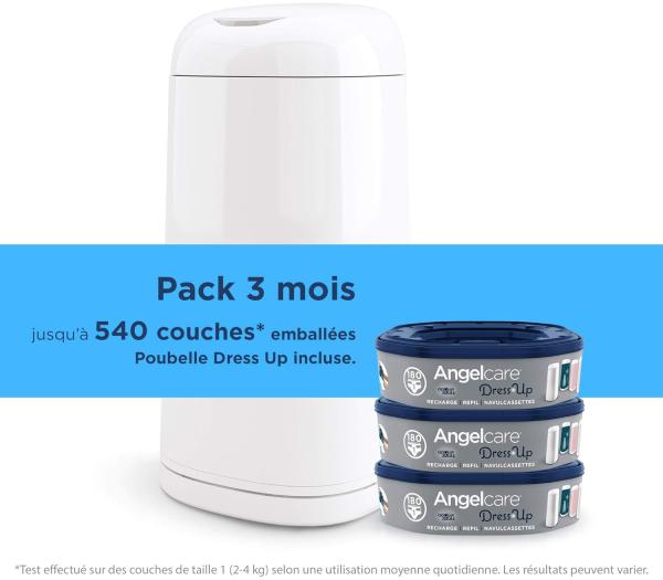 Angelcare Windeleimer + 3 Nachfüllpackungen gegen Gerüche, hohe Kapazität, antibakteriell, einfache Verwendung, Weiß Bild 2