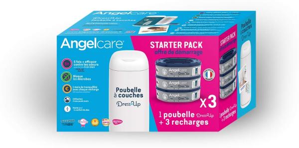 Angelcare Windeleimer + 3 Nachfüllpackungen gegen Gerüche, hohe Kapazität, antibakteriell, einfache Verwendung, Weiß Bild 3