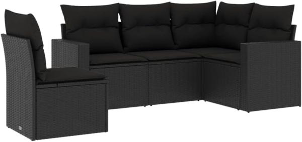 vidaXL 5-tlg. Garten-Sofagarnitur mit Kissen Schwarz Poly Rattan 3251302