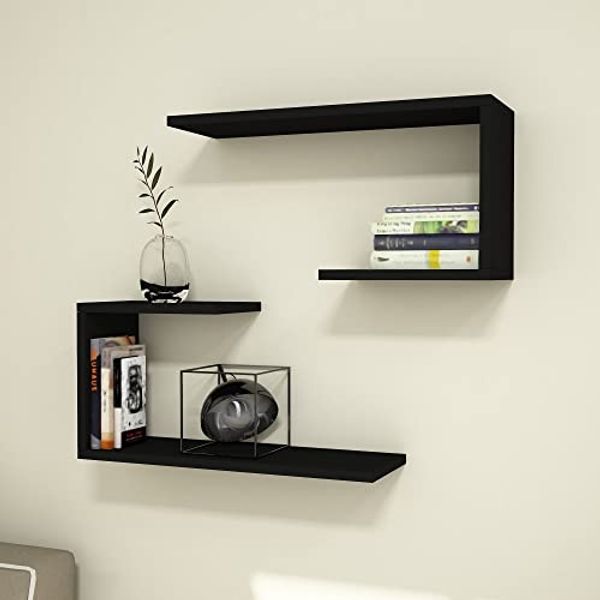 Wandregal-Set Årslev 2-tlg. 27 x 60 x 20 cm bis ca. 5 kg Schwarz [en. casa]