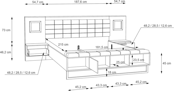 FORTE JAKOBINA Bett mit Nachtkommoden und 2 Schubladen und 1 Tür, Liegefläche 180x200 cm, Holzwerkstoff, Planked Eiche / Schwarzeiche, 296.8 x 119.7 x 234.5 cm Bild 7