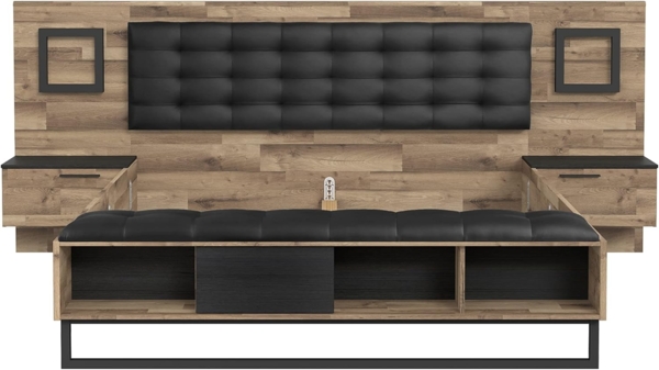 FORTE JAKOBINA Bett mit Nachtkommoden und 2 Schubladen und 1 Tür, Liegefläche 180x200 cm, Holzwerkstoff, Planked Eiche / Schwarzeiche, 296.8 x 119.7 x 234.5 cm Bild 4