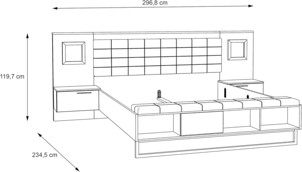 FORTE JAKOBINA Bett mit Nachtkommoden und 2 Schubladen und 1 Tür, Liegefläche 180x200 cm, Holzwerkstoff, Planked Eiche / Schwarzeiche, 296.8 x 119.7 x 234.5 cm Bild 6