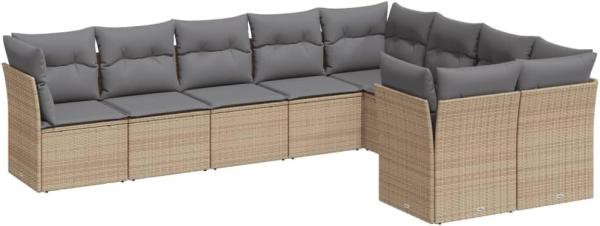 vidaXL 9-tlg. Garten-Sofagarnitur mit Kissen Beige Poly Rattan 3218169