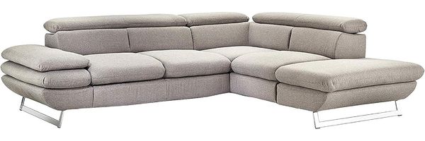 Mivano Ecksofa Prestige, Moderne Couch in L-Form mit Ottomane, Kopfteile und Armteil verstellbar, 265 x 74 x 223, Strukturstoff, grau