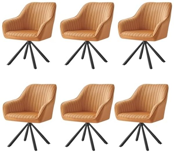 SONGMICS Esszimmerstuhl mit Armlehnen, 6er Set, Samt, 60 x 60 x 81,5 cm, Karamellbraun