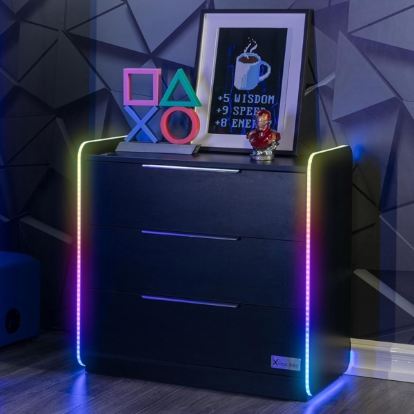 X Rocker Electra Gaming-Kommode mit 3 Schubladen und RGB-Beleuchtung - schwarz