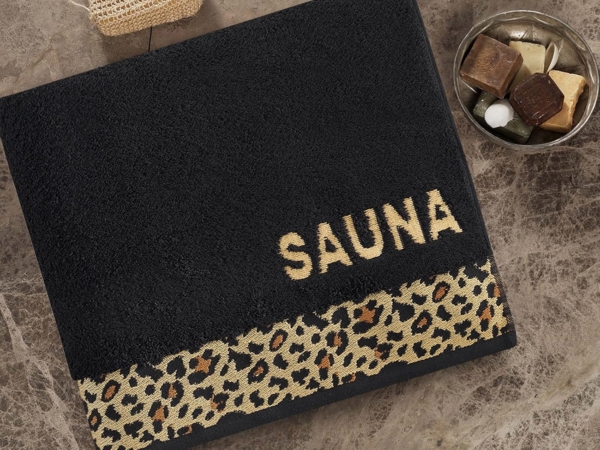 CLASS HOME COLLECTION Saunatuch Frottee Baumwolle Saunahandtuch Saunatuch 80x200 cm Leopard Zebra, 100% Baumwolle (1-St), Bordüre in Leopard Optik