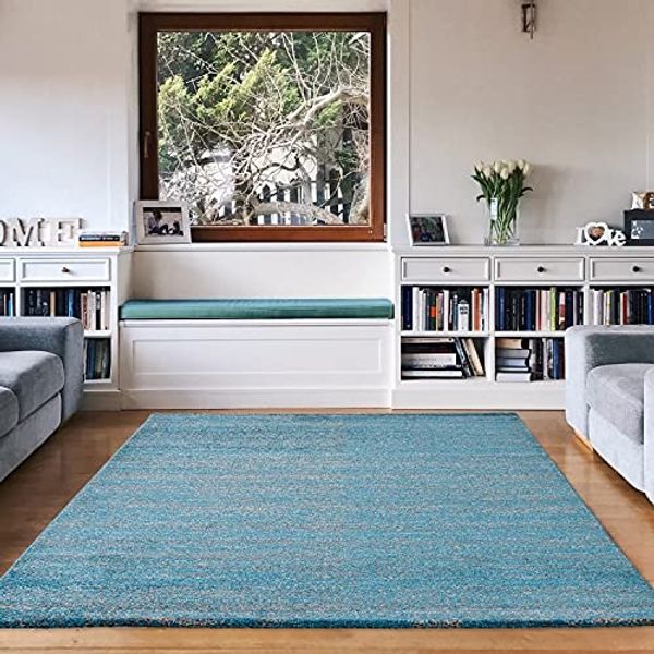 Vimoda Teppich Meliert Kurzflor Wohnzimmer Türkis Weiß Uni, Rechteckig, Höhe: 10 mm, Teppich retro, Wohnzimmer, Schlafzimmer & Flur