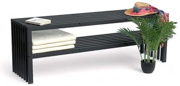 DanDiBo Gartenbank Metall Wetterfest 3 Sitzer Schwarz 150 cm mit 2 Ebenen Sitzbank Eisenbank Gartenmöbel Modern Parkbank