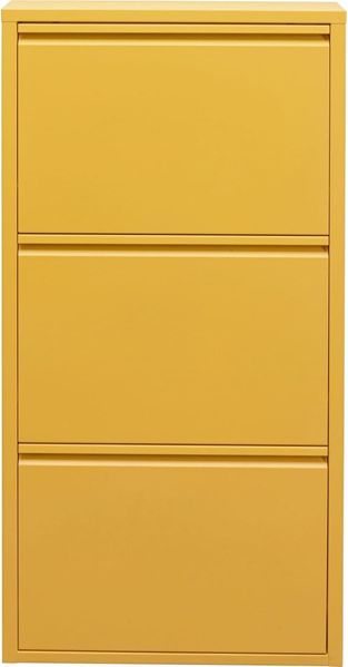 Kare Design Schuhschrank Caruso, Gelb, Stahl, mit 3 Klappen, Schuhablage für 6 Paar Schuhe, schmal, platzsparend, hoch, Schuhregal, Eingangsbereich, 103 x 50 x 15 cm (H/B/T)