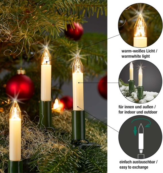 hellum Ersatz-Kerzen für Weihnachtsbaum Kerzen Lichterketten innen und außen, 3 Stück 12V 3W Schaftkerze für Lichterketten mit 20 Brennstellen, ø15mm E10/ 12V/ 3W/ 22Lumen 902037 Bild 5