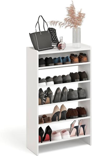 KOMTO Schuhregal Elexis 5 Schmal - Schuhablage Flur mit 5 Ebenen Offener Schuhschrank, Schuhschrank Schuh Organizer Platzsparend, 60 x 25 x 98 cm