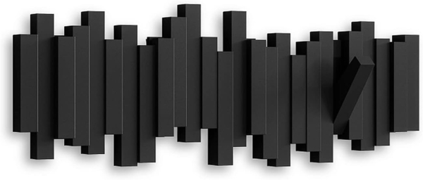 Umbra Hooks Stäbchen Mehrfach Wandhaken, Aufhänger, Kleiderhaken, Kleideraufhänger, Garderobenhaken, 5 Haken, Kunststoff, Schwarz, 318211040