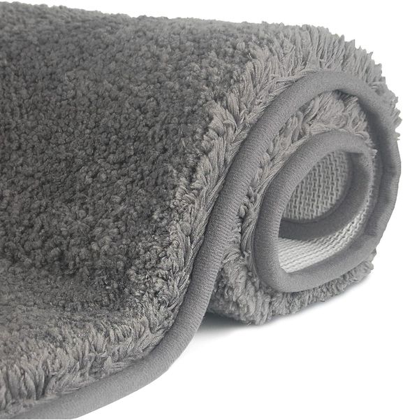 FCSDETAIL rutschfeste, Hochflor Badteppiche 70X120 cm, Maschinenwaschbare Badematte, Badvorleger mit Wasserabsorbierenden, Weichen Mikrofasern für Badewanne, Dusche und Badezimmer (Grau)