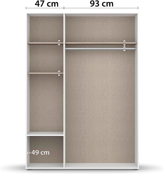 rauch Kleiderschrank Nabila, Drehtürenschrank, Garderobenschrank, 3-türig, 2 Schubkästen, mit 1 Kleiderstange und 3 Einlegeböden, Farbe Weiß/Eiche Artisan, Holz, mit Push-to-Open Funktion, 140x194x53cm Bild 8
