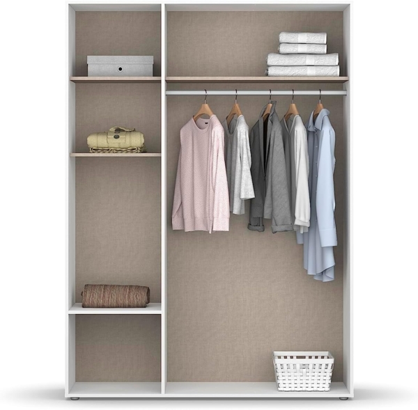 rauch Kleiderschrank Nabila, Drehtürenschrank, Garderobenschrank, 3-türig, 2 Schubkästen, mit 1 Kleiderstange und 3 Einlegeböden, Farbe Weiß/Eiche Artisan, Holz, mit Push-to-Open Funktion, 140x194x53cm Bild 7