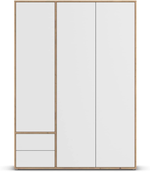 rauch Kleiderschrank Nabila, Drehtürenschrank, Garderobenschrank, 3-türig, 2 Schubkästen, mit 1 Kleiderstange und 3 Einlegeböden, Farbe Weiß/Eiche Artisan, Holz, mit Push-to-Open Funktion, 140x194x53cm Bild 6