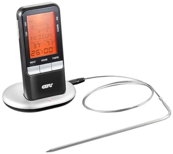 GEFU 21850 Digitaler Funk-Bratenthermometer HÄNDI mit Timer zum Garen und Braten - via Funk bis zu 20 Meter Reichweite, 9 x 12,5 x 7 cm