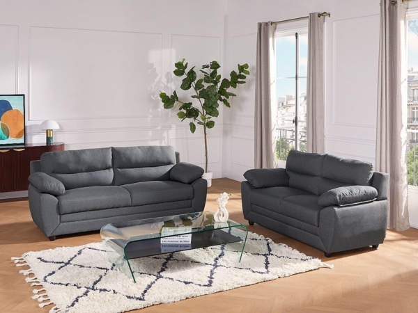 Vente-unique - Sofa 3-Sitzer & 2-Sitzer - Stoff - Anthrazit - MANOA