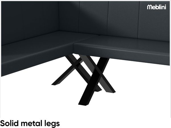 MEBLINI Eckbank für Esszimmer mit ausziehbarem Tisch - Küchenbank - Essecke - Sitzecke Küche - PETER - X-Beine 142x196x87cm Links - Dunkelgrau Kunstleder/B Weiß Hochgl. Bild 7