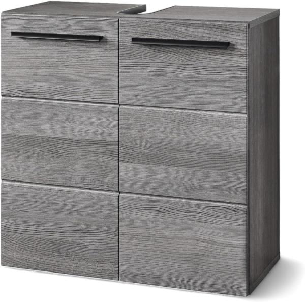 Silver Badezimmer Waschbeckenunterschrank in Rauchsilber FSC-zertifiziert - Bad Unterschrank Badezimmerschrank mit viel Stauraum - 60 x 62 x 30 cm (B/H/T)