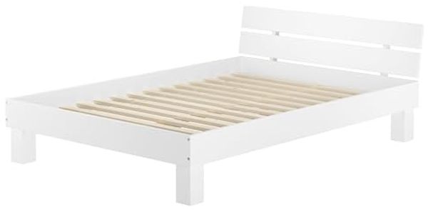 ERST-HOLZ Bett Futonbett 140x200 Buche weiß mit Rollrost, Buchenholzwaschweiß