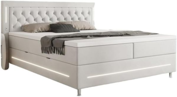 Boxspringbett Vito mit RGB, USB und Stauraum 180x200 Weiß H3