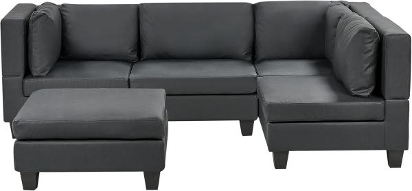 Beliani 'Unstad' Sofa, Schwarz, Kunstleder, 72 x 152 x 228 cm, mit Ottomane, Links